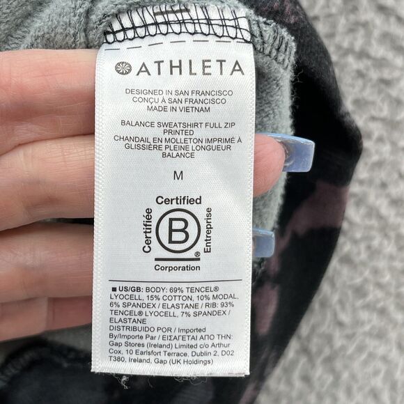Athleta Hoodie Womens Medium Black Camo Balance Full Zip Relax Sweatshirt Jacket - Picture 7 of 12